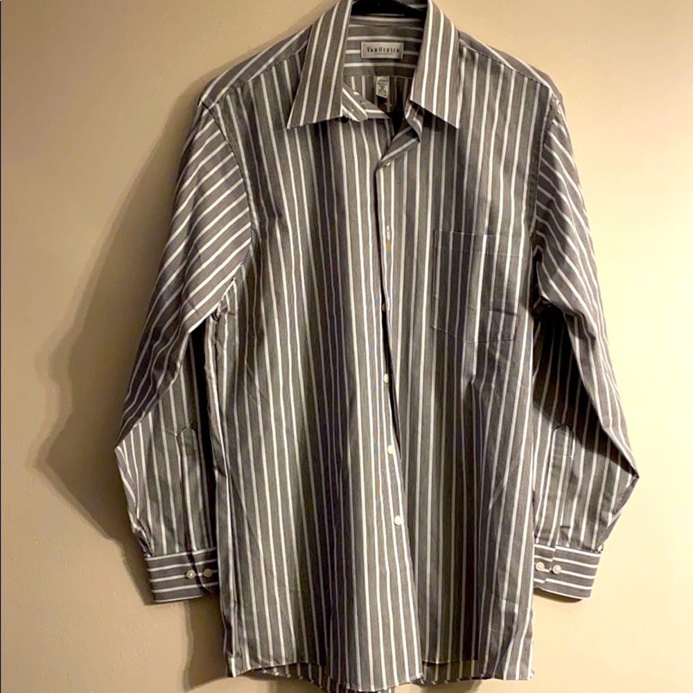 A Grey Striped Van Heusen Regular Fit Dress Shirt
